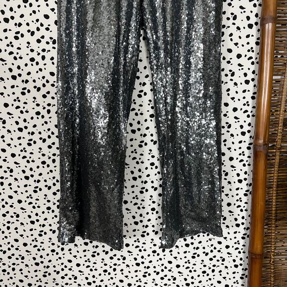 Eloquii | Sequin Gunmetal Silver Plus Size Pull On Sparkle Wide Leg Pants 16 1X - Picture 5 of 10